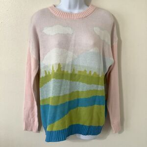 Just Polly Fairy Kei Kawaii Girly Novelty Landscape Cottagcore Knit Sweater S